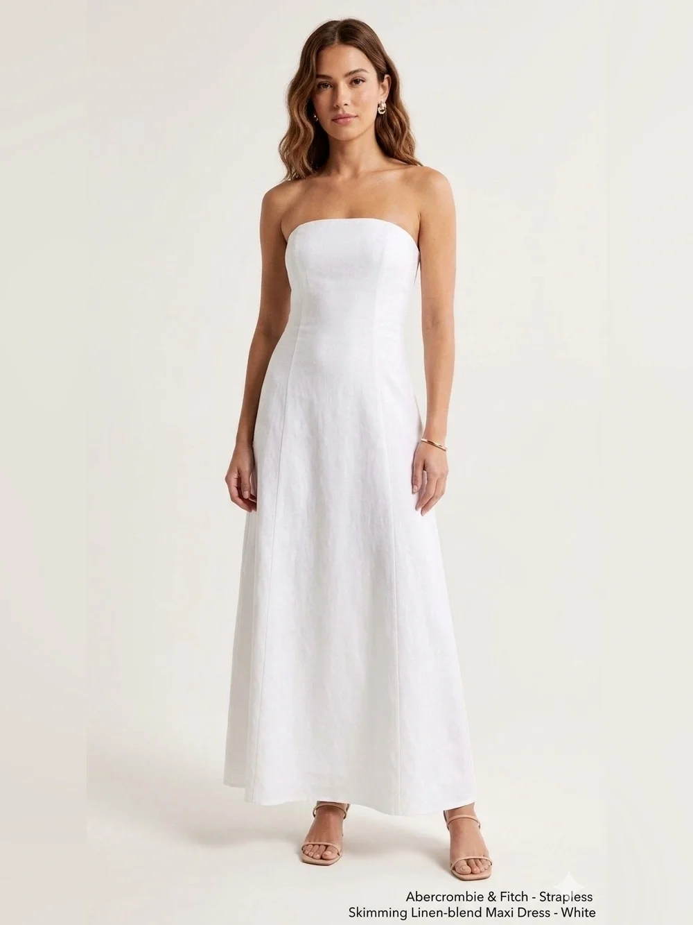 Abercrombie & Fitch White Dress Linen Cotton Skimming Strapless Maxi L Tall
